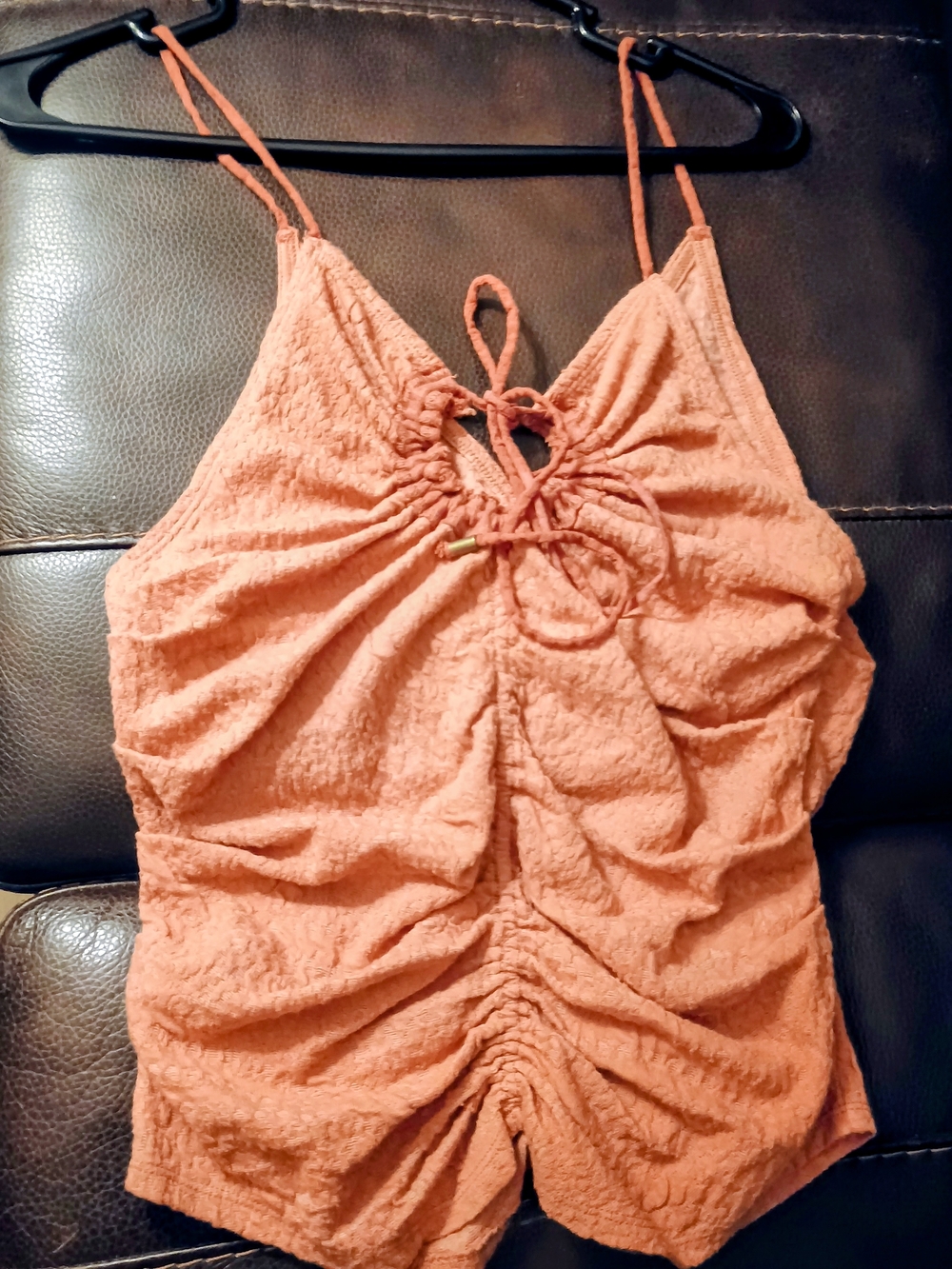 Free People Peach Textured Ruched Tank Top